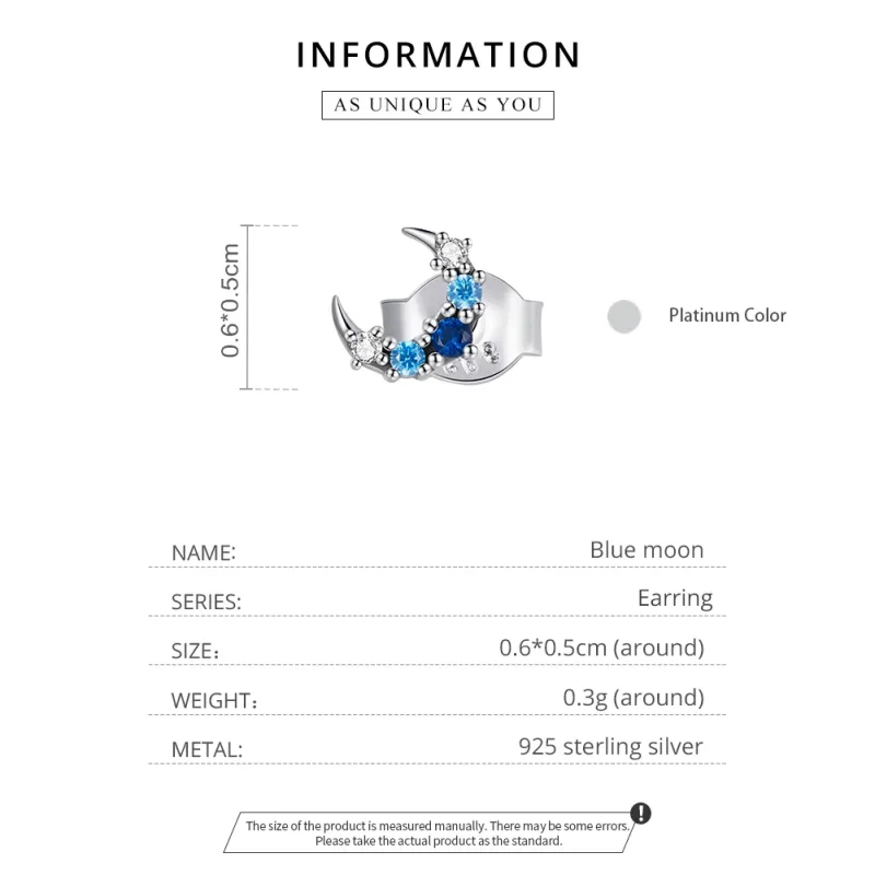 (image for) Pandora Style Silver Single Aquamarine Moon Stud Earrings - SCE1065 - View 3