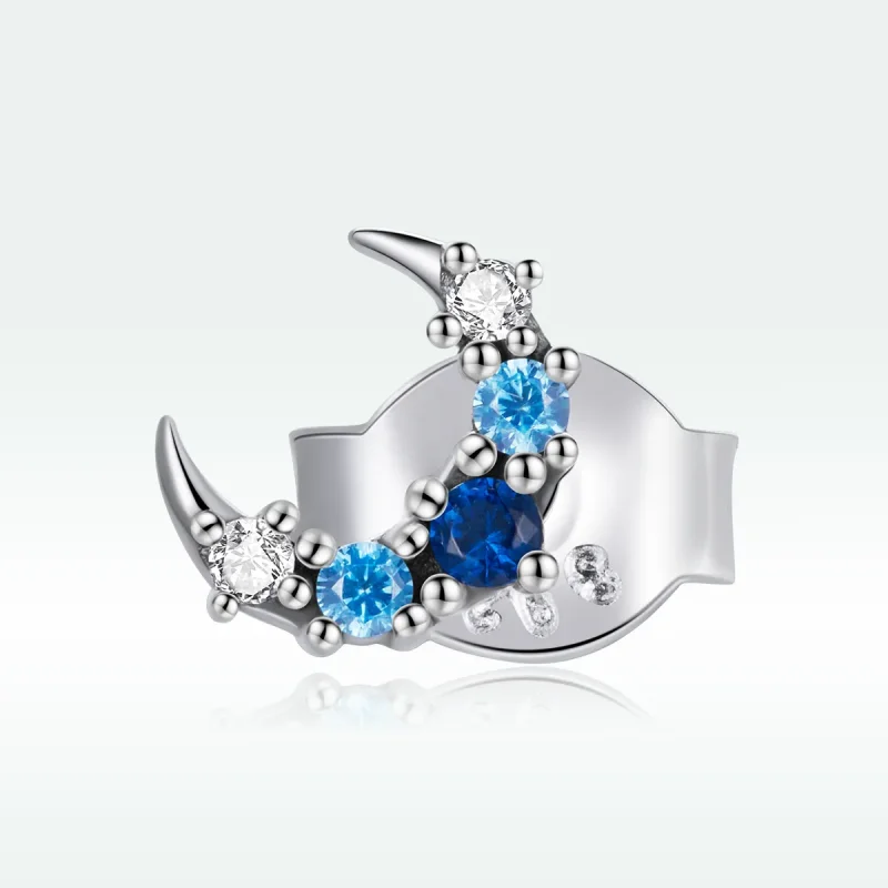 (image for) Pandora Style Silver Single Aquamarine Moon Stud Earrings - SCE1065 - View 5
