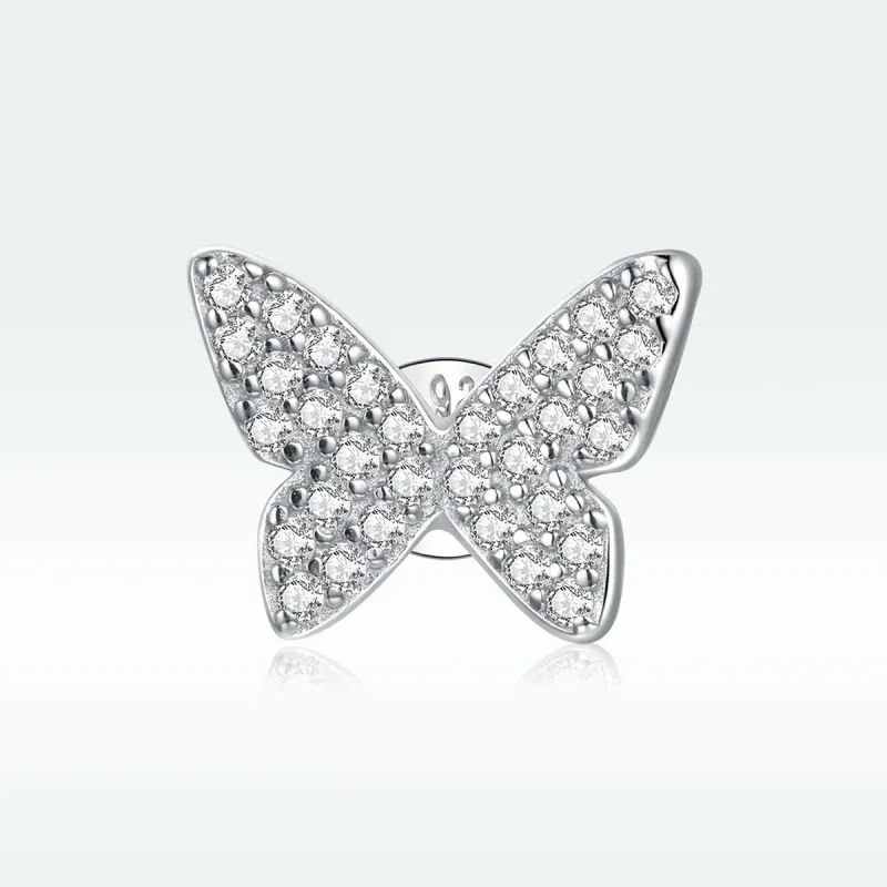 (image for) Pandora Style Silver Single Butterfly Stud Earrings - SCE1068 - View 3