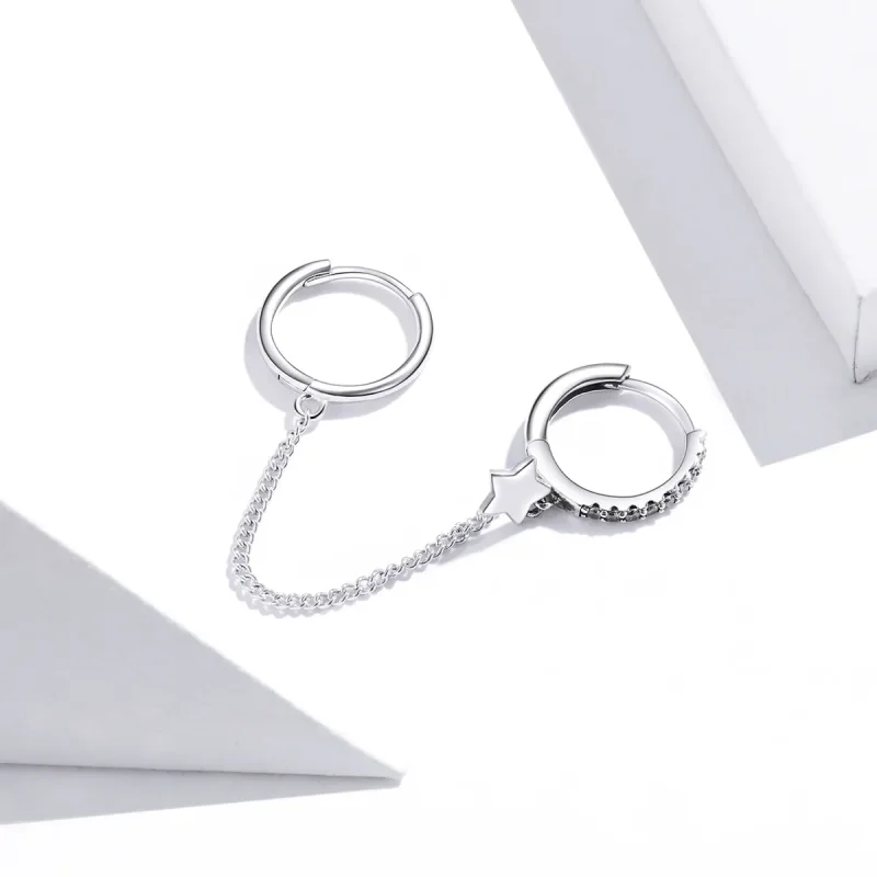 (image for) Pandora Style Silver Single Star Dangle Earrings - SCE914 - View 2