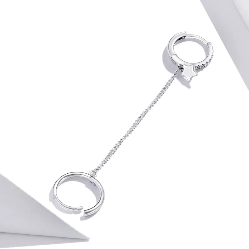 (image for) Pandora Style Silver Single Star Dangle Earrings - SCE914 - View 4