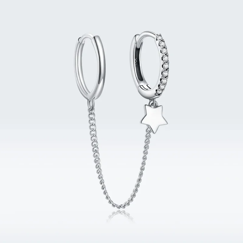 (image for) Pandora Style Silver Single Star Dangle Earrings - SCE914 - View 5