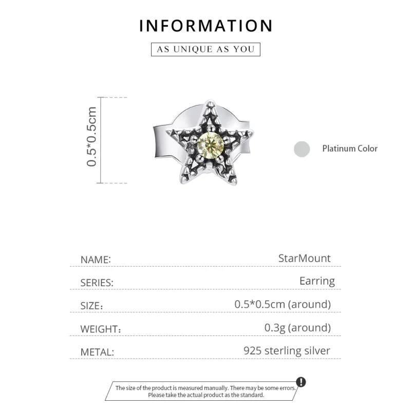 (image for) Pandora Style Silver Single Starmount Stud Earrings - SCE1066 - View 3