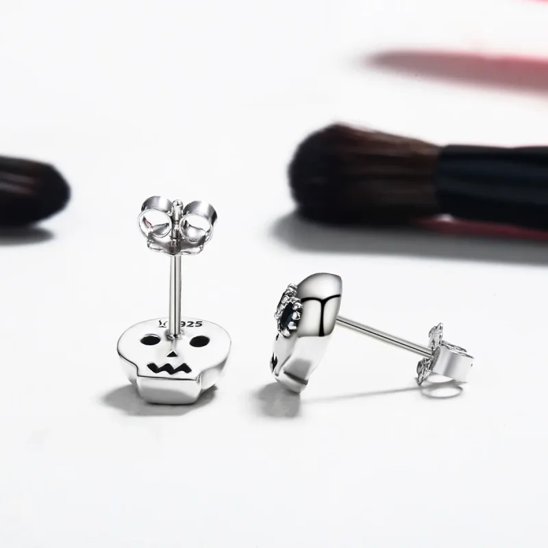 (image for) Pandora Style Silver Skull Stud Earrings - SCE064 - View 4