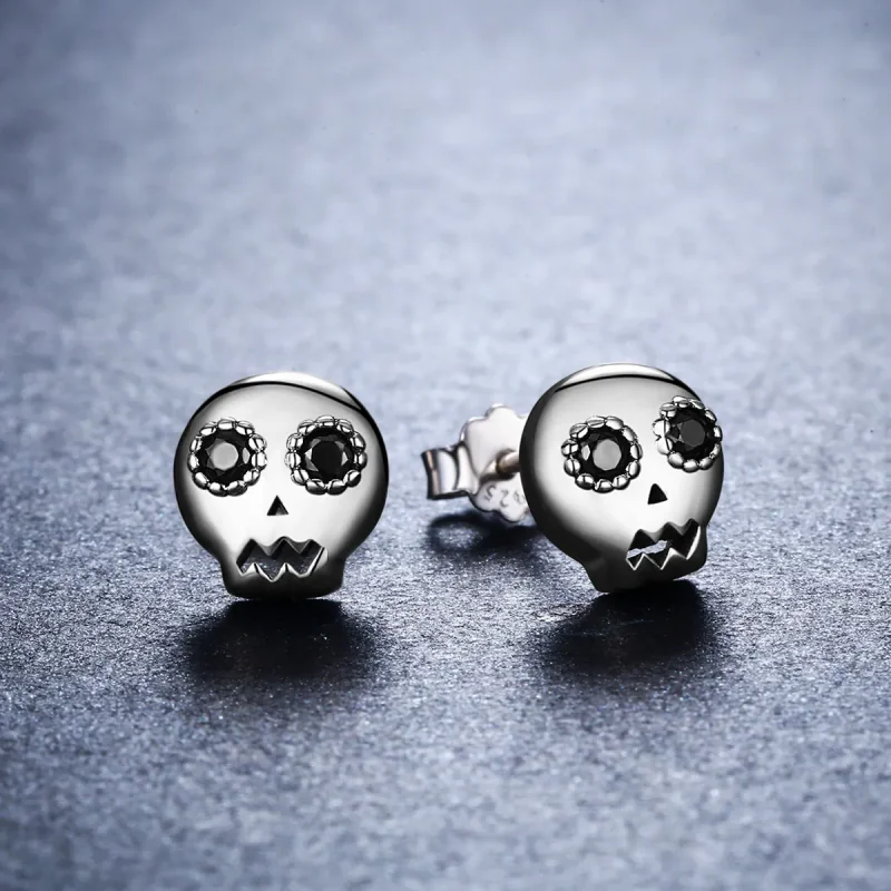 (image for) Pandora Style Silver Skull Stud Earrings - SCE064 - View 5