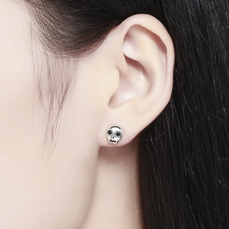 (image for) Pandora Style Silver Skull Stud Earrings - SCE064 - View 6