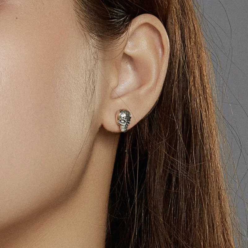 (image for) Pandora Style Silver Skull Stud Earrings - SCE953 - View 5