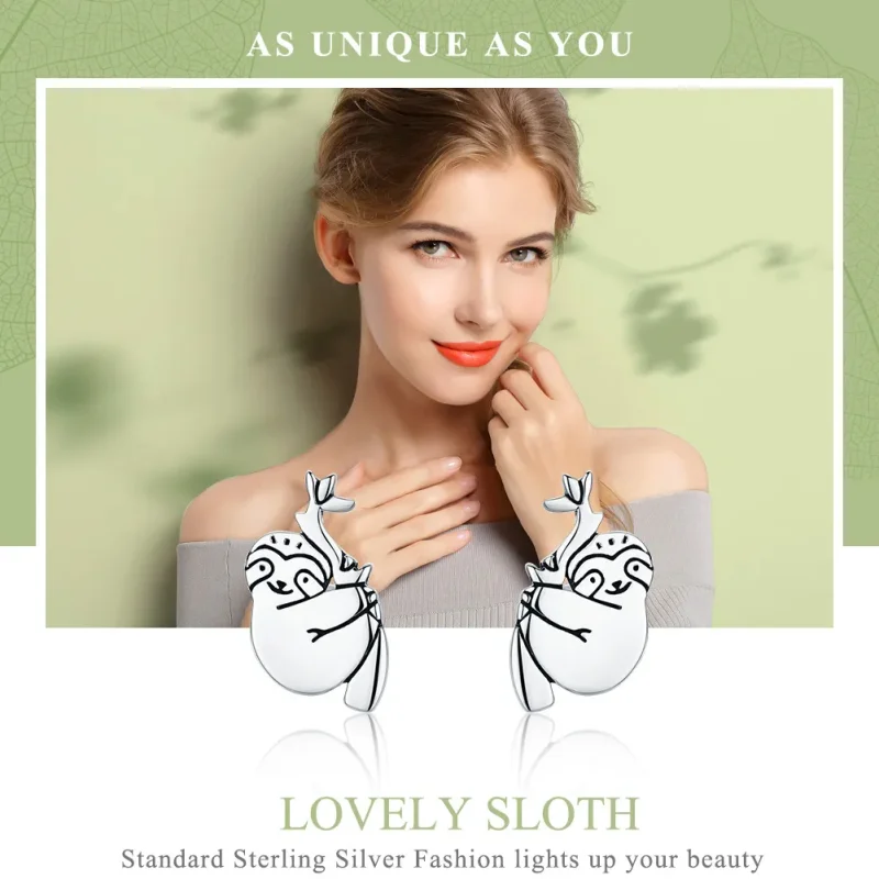 (image for) Pandora Style Silver Sloth Stud Earrings - SCE327 - View 2