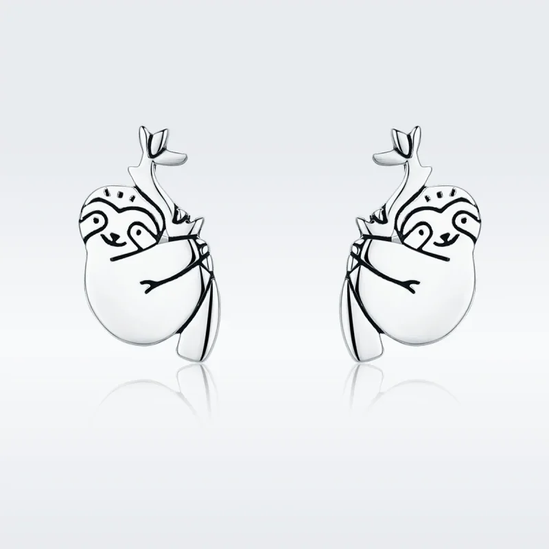 (image for) Pandora Style Silver Sloth Stud Earrings - SCE327 - View 3