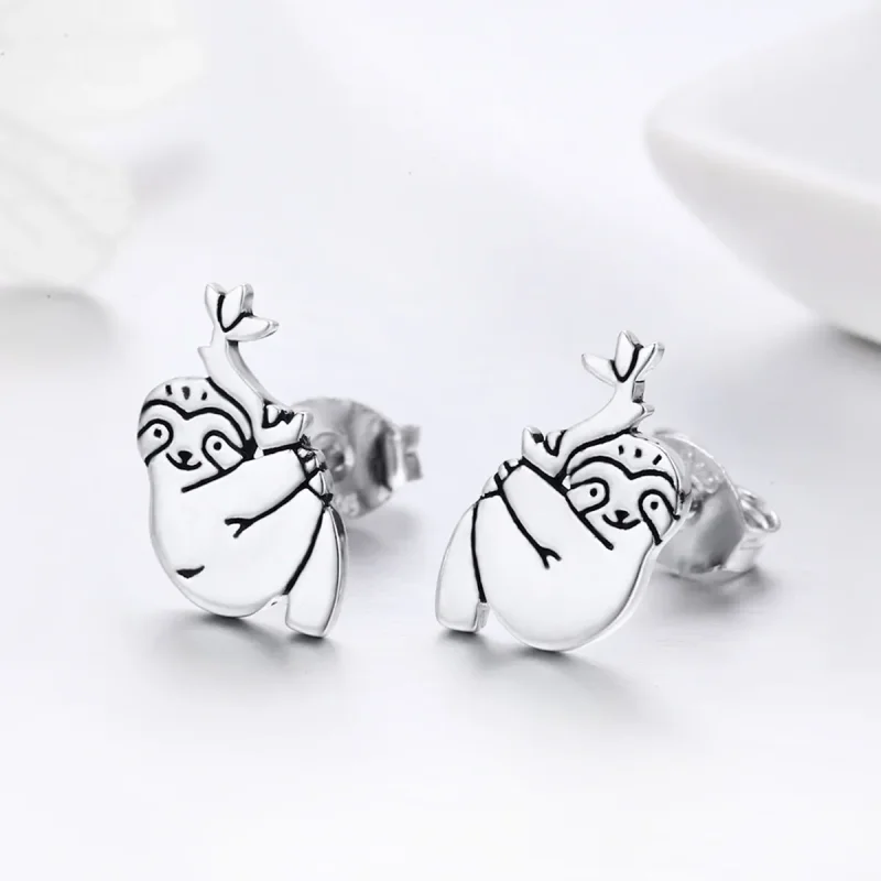 (image for) Pandora Style Silver Sloth Stud Earrings - SCE327 - View 4