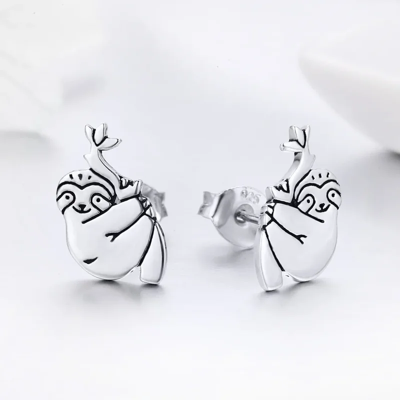 (image for) Pandora Style Silver Sloth Stud Earrings - SCE327 - View 5