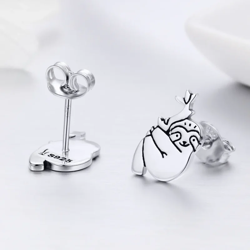 (image for) Pandora Style Silver Sloth Stud Earrings - SCE327 - View 6