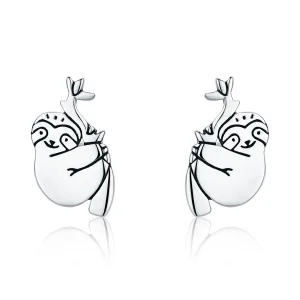 Pandora Style Silver Sloth Stud Earrings - SCE327 (image for) Pandora Style Silver Sloth Stud Earrings - SCE327