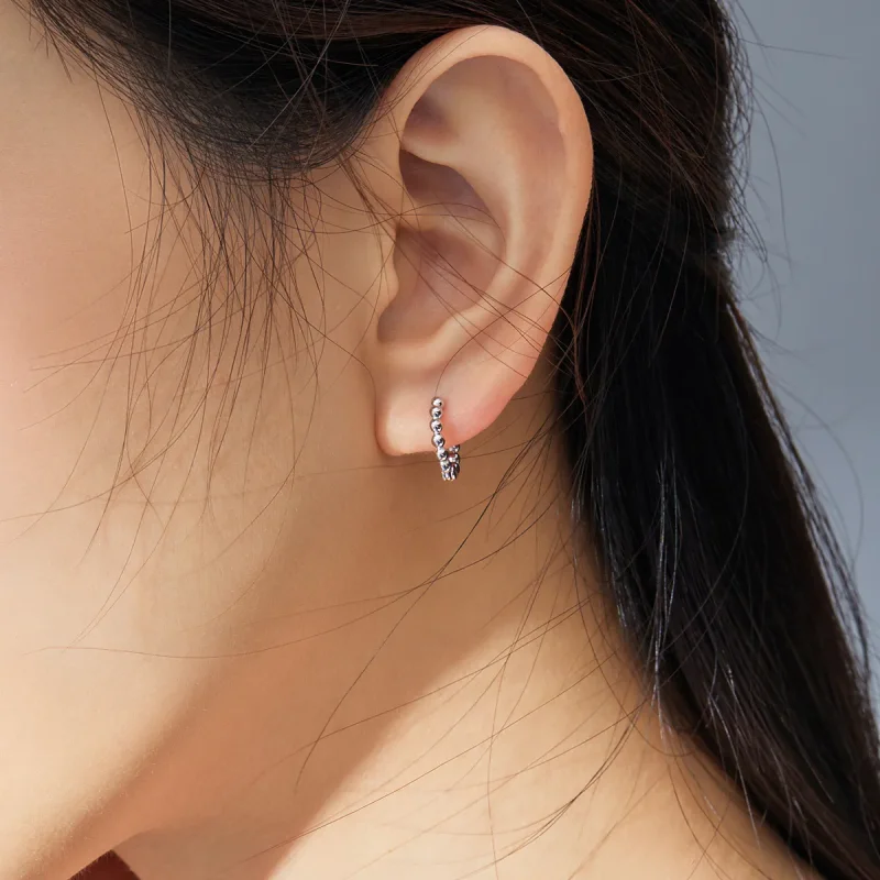 (image for) Pandora Style Silver Small Ball Hoop Earrings - SCE807-A - View 7