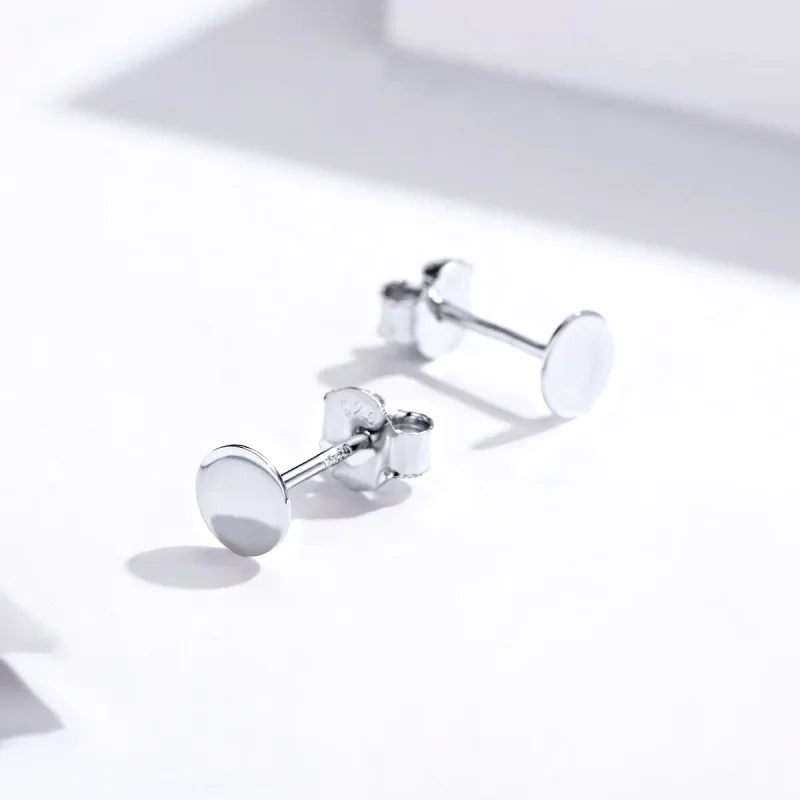 (image for) Pandora Style Silver Small Round Piece Stud Earrings - SCE693 - View 3