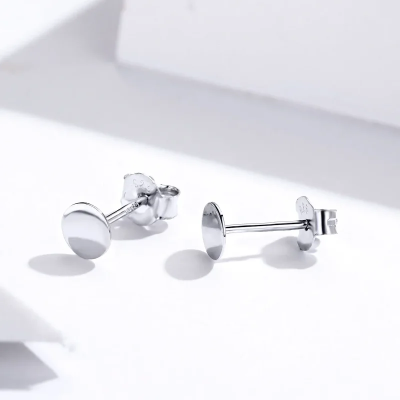 (image for) Pandora Style Silver Small Round Piece Stud Earrings - SCE693 - View 4