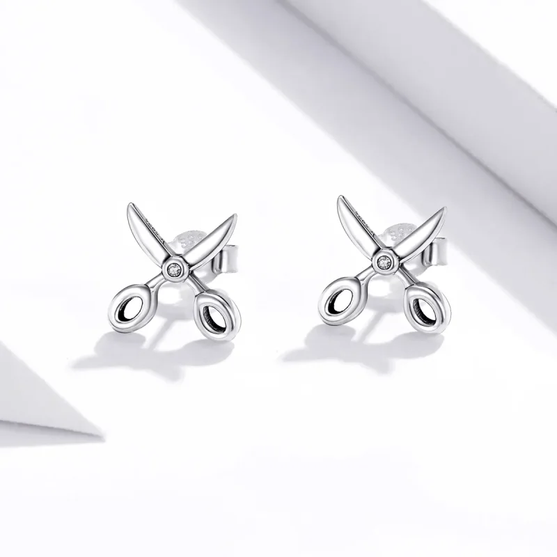 (image for) Pandora Style Silver Small Scissors Stud Earrings - SCE1003 - View 2