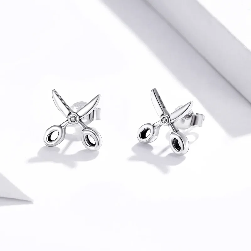 (image for) Pandora Style Silver Small Scissors Stud Earrings - SCE1003 - View 3