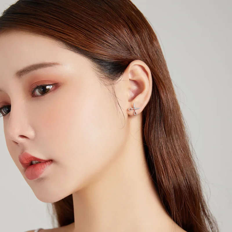 (image for) Pandora Style Silver Small Scissors Stud Earrings - SCE1003 - View 5