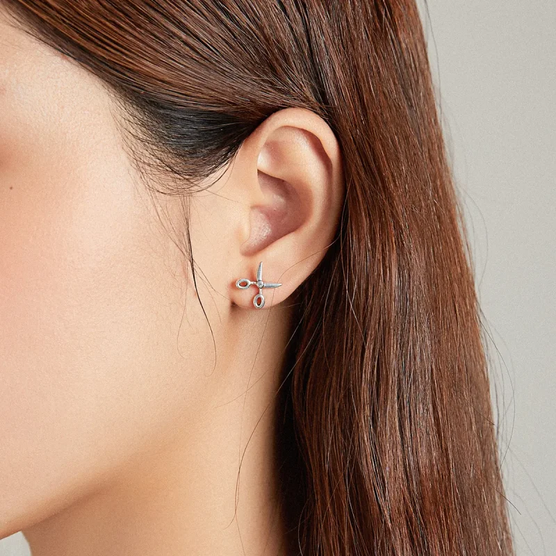 (image for) Pandora Style Silver Small Scissors Stud Earrings - SCE1003 - View 6