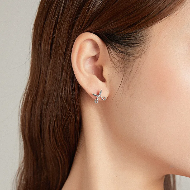 (image for) Pandora Style Silver Small Scissors Stud Earrings - SCE1003 - View 7
