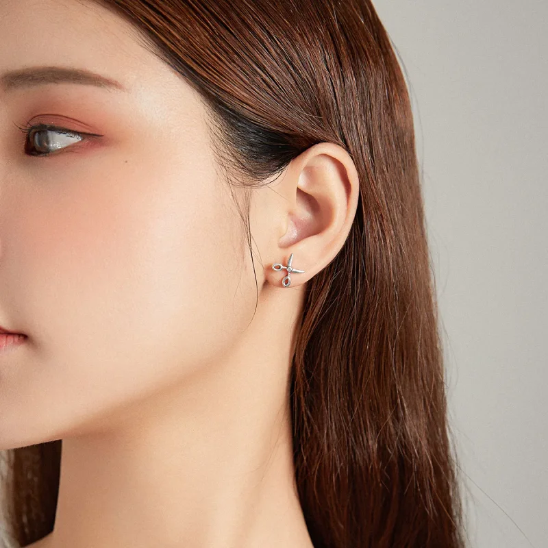 (image for) Pandora Style Silver Small Scissors Stud Earrings - SCE1003 - View 8