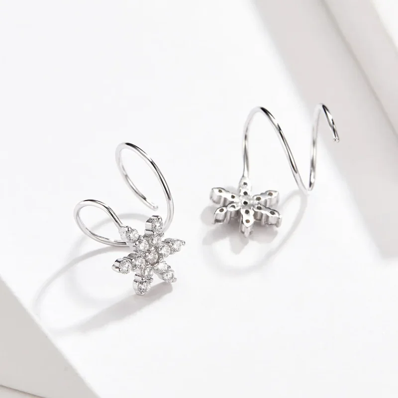 (image for) Pandora Style Silver Snowflake Hanging Earrings - SCE651 - View 3