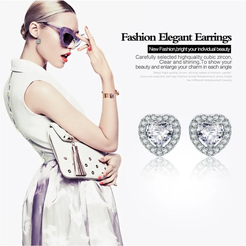 (image for) Pandora Style Silver Sparkle Hearts Stud Earrings - SCE059 - View 2