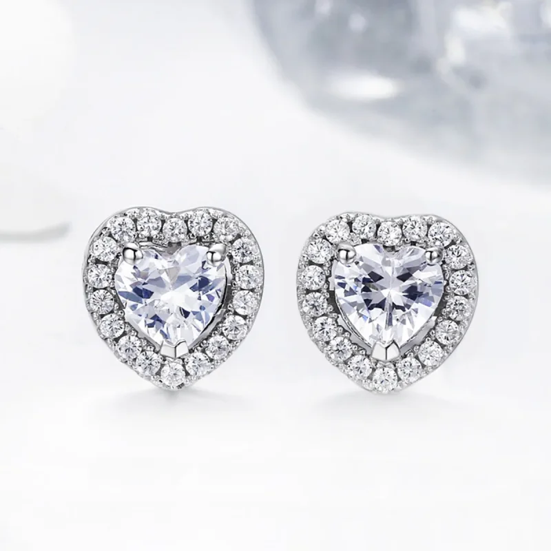 (image for) Pandora Style Silver Sparkle Hearts Stud Earrings - SCE059 - View 3