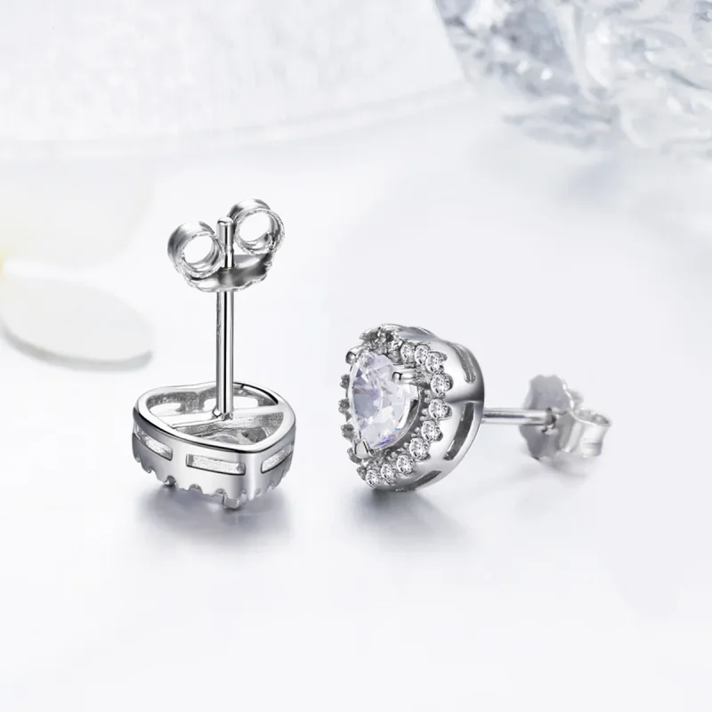 (image for) Pandora Style Silver Sparkle Hearts Stud Earrings - SCE059 - View 4