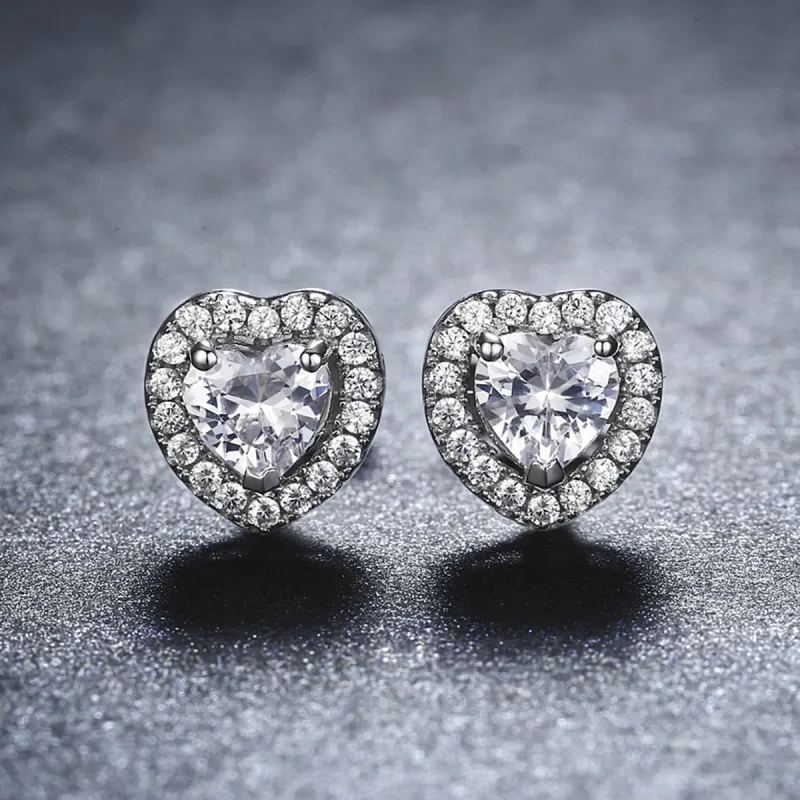 (image for) Pandora Style Silver Sparkle Hearts Stud Earrings - SCE059 - View 5