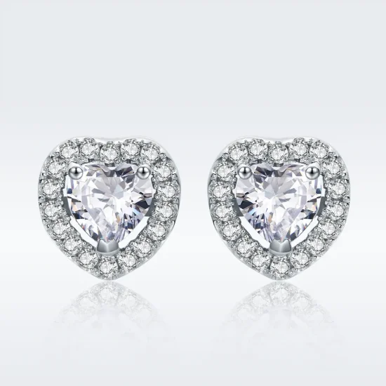 (image for) Pandora Style Silver Sparkle Hearts Stud Earrings - SCE059