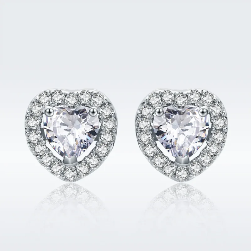 (image for) Pandora Style Silver Sparkle Hearts Stud Earrings - SCE059