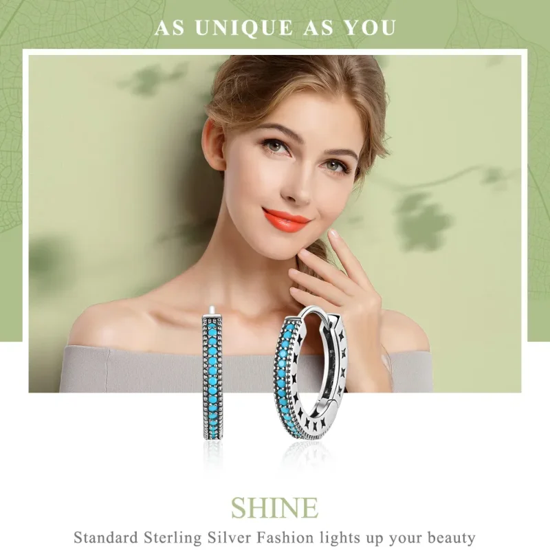 (image for) Pandora Style Silver Sparkle Hoop Earrings - SCE493 - View 2