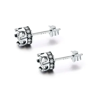 (image for) Pandora Style Silver Sparkly Crown Stud Earrings - SCE311