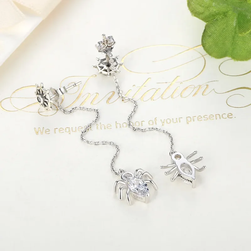 (image for) Pandora Style Silver Spider Tassel Hanging Earrings - SCE019 - View 3
