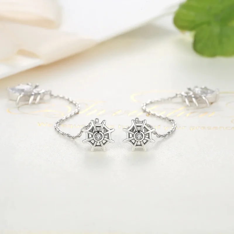 (image for) Pandora Style Silver Spider Tassel Hanging Earrings - SCE019 - View 4