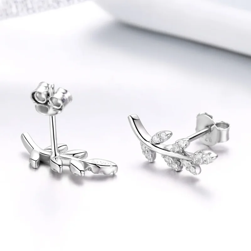 (image for) Pandora Style Silver Spring Leaves Stud Earrings - BSE031 - View 2