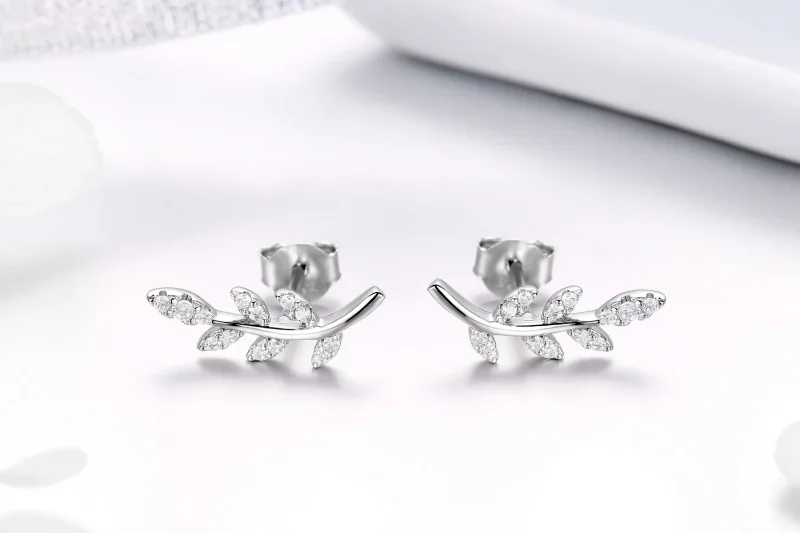 (image for) Pandora Style Silver Spring Leaves Stud Earrings - BSE031 - View 4