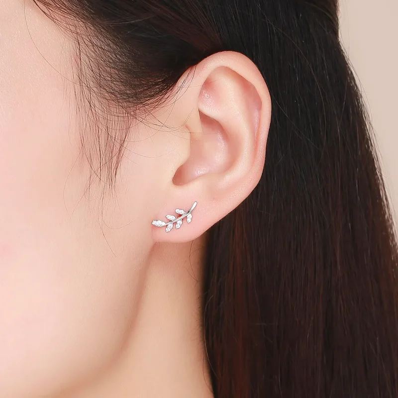 (image for) Pandora Style Silver Spring Leaves Stud Earrings - BSE031 - View 5