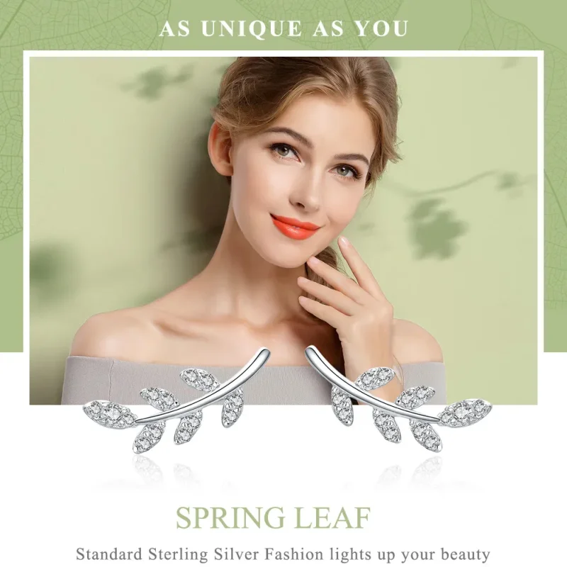 (image for) Pandora Style Silver Spring Leaves Stud Earrings - BSE031 - View 6