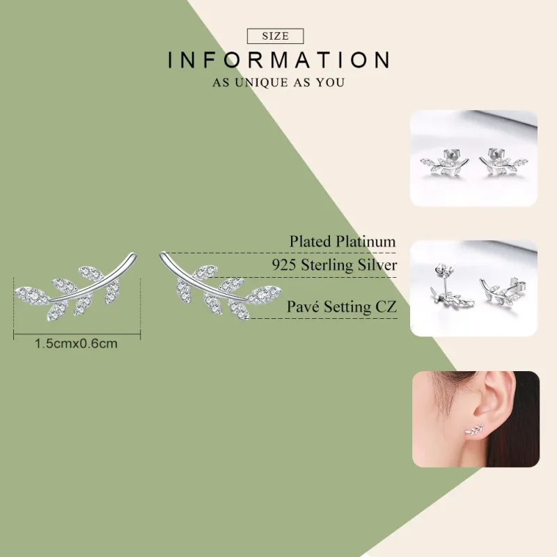 (image for) Pandora Style Silver Spring Leaves Stud Earrings - BSE031 - View 7