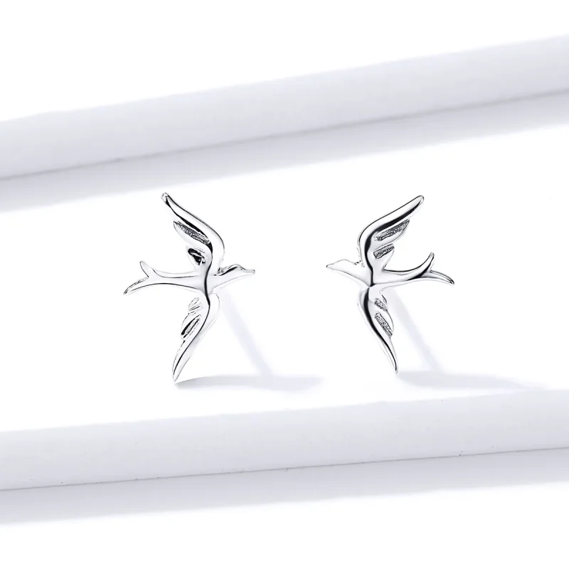 (image for) Pandora Style Silver Spring Swallow Stud Earrings - BSE302 - View 4