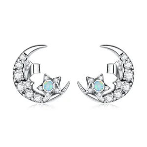 (image for) Pandora Style Silver Star And Moon Stud Earrings - SCE1157