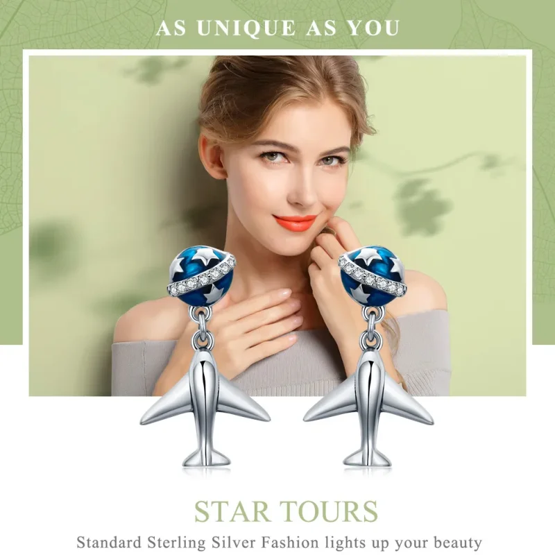 (image for) Pandora Style Silver Star Tours Hanging Earrings - SCE331 - View 2