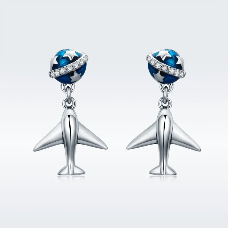 (image for) Pandora Style Silver Star Tours Hanging Earrings - SCE331 - View 3