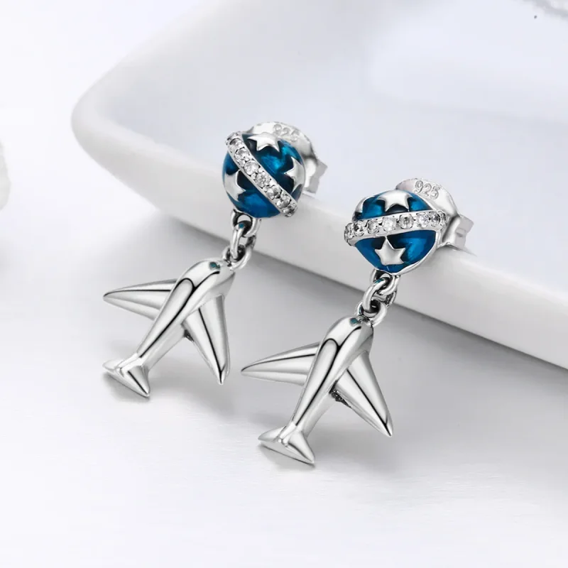 (image for) Pandora Style Silver Star Tours Hanging Earrings - SCE331 - View 4