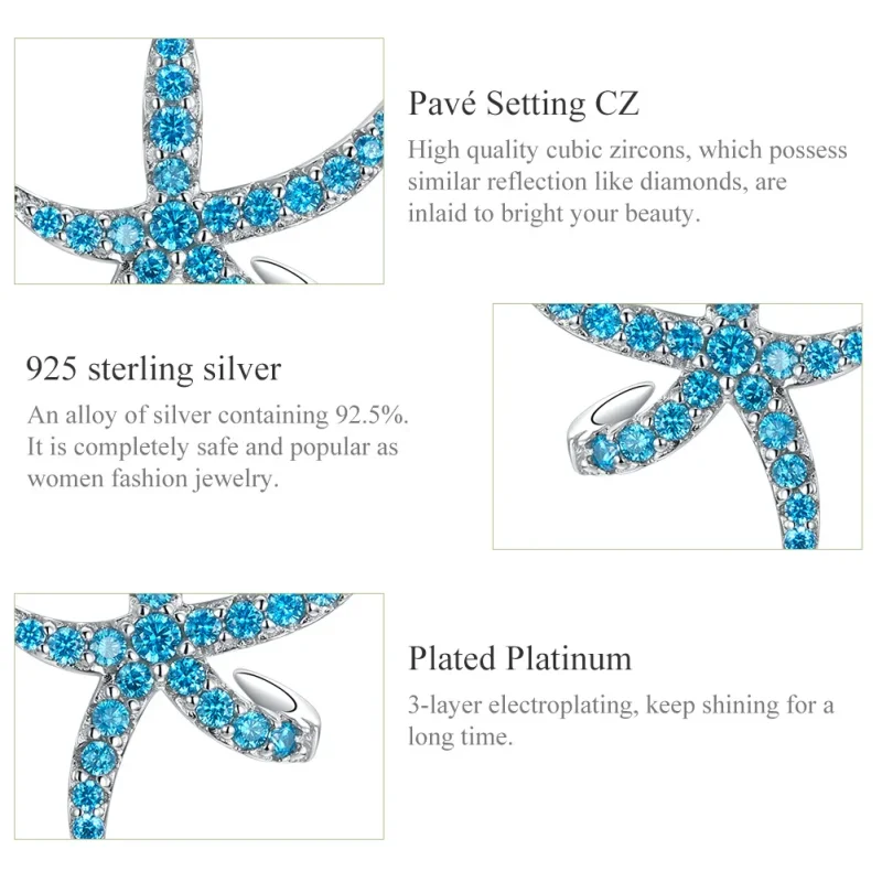 (image for) Pandora Style Silver Starfish Stud Earrings - BSE136 - View 3