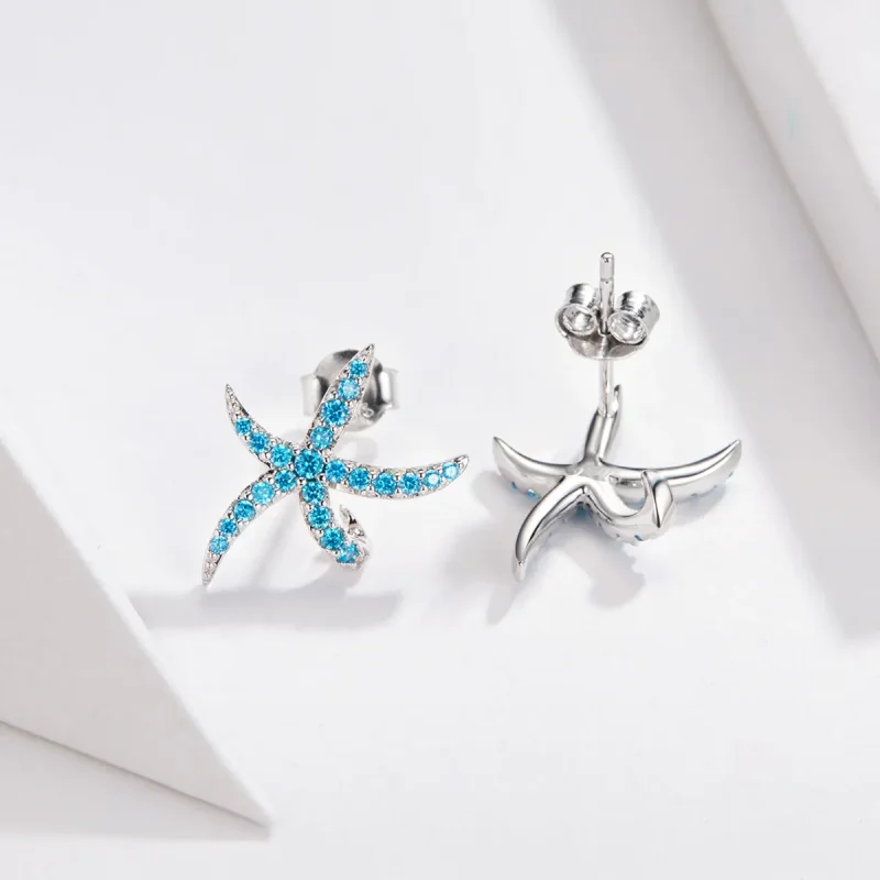 (image for) Pandora Style Silver Starfish Stud Earrings - BSE136 - View 2