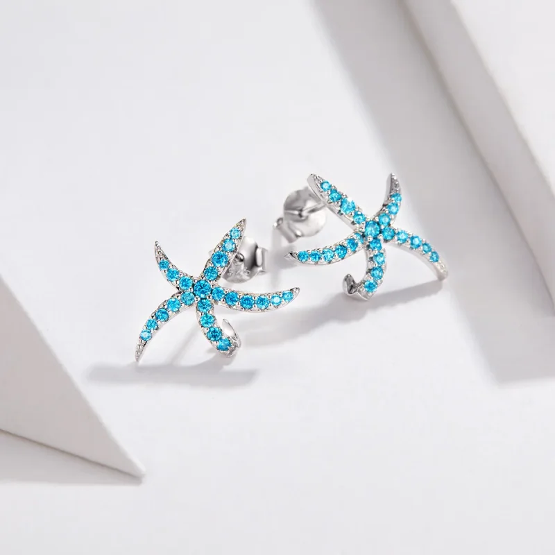 (image for) Pandora Style Silver Starfish Stud Earrings - BSE136 - View 5